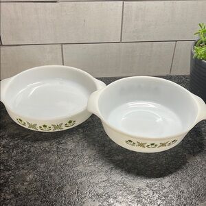 Vintage Fire King Meadow Green Floral Casserole Dishes. Exc like new condition